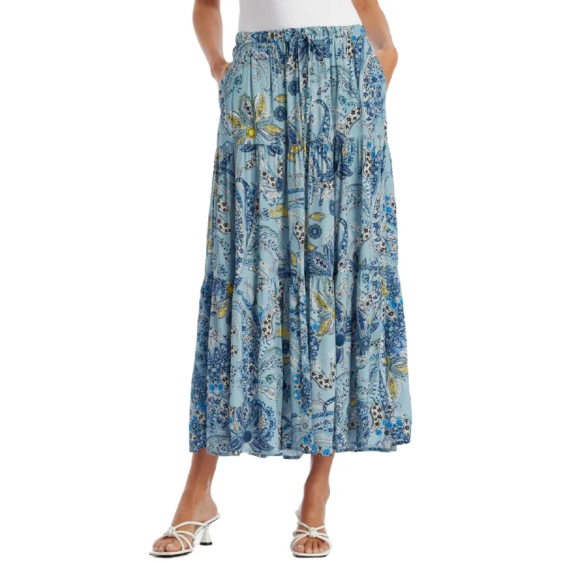 KAREN KANE Boho Floral Paisley Print Side Pockets Tiered Midi Skirt vintage skirt charm KAREN KANE Boho Floral Paisley Print Side Pockets Tiered Midi Skirt vintage skirt charm