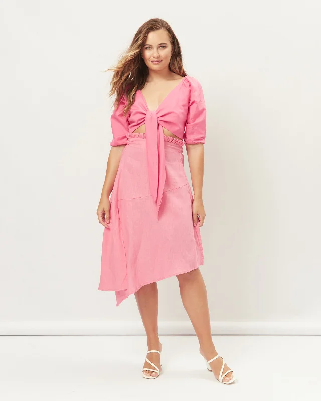 Layla Pink Asymmetrical Midi Skirt cashmere skirt fine