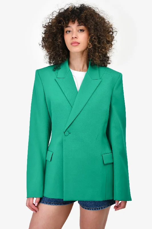 Balenciaga 2019 Green Wool Padded Shoulder Blazer Size 36 Winter Women's Blazer