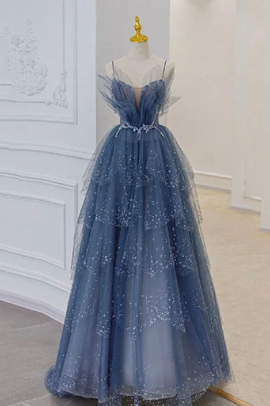 A Line Blue Tulle Long Prom Dress Spaghetti Straps Evening Party Dress OK1170 Tunics Timeless classic A Line Blue Tulle Long Prom Dress Spaghetti Straps Evening Party Dress OK1170 Tunics Timeless classic