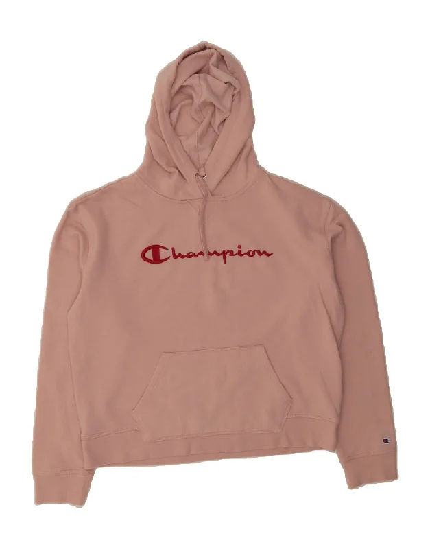 CHAMPION Womens Oversized Graphic Hoodie Jumper UK 16 Large Pink Cotton Hoodie with Velcro Closure Adjustable Secure CHAMPION Womens Oversized Graphic Hoodie Jumper UK 16 Large Pink Cotton Hoodie with Velcro Closure Adjustable Secure
