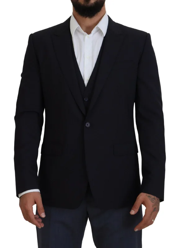 Elegant Navy Wool Blend Martini Blazer Women's Business Blazer