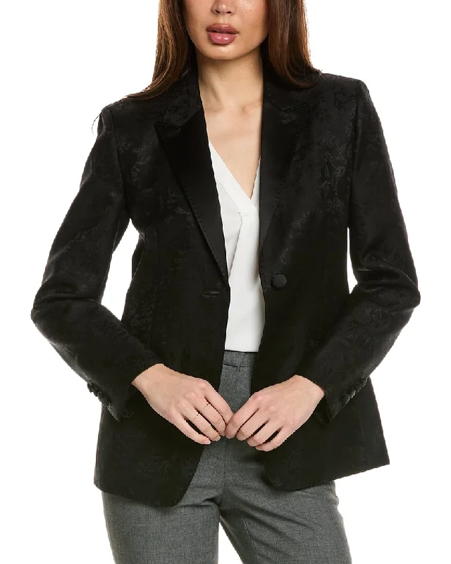 Lafayette 148 New York Wool & Silk-Blend Satin Lapel Cutaway Blazer Women's Handmade Blazer Lafayette 148 New York Wool & Silk-Blend Satin Lapel Cutaway Blazer Women's Handmade Blazer
