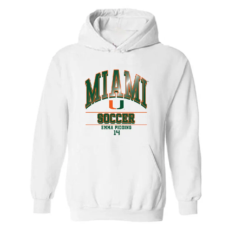 Miami - NCAA Women's Soccer : Emma Pidding - Classic Fashion Shersey Hooded Sweatshirt Hoodie with Ribbed Hem Stretchable Secure Miami - NCAA Women's Soccer : Emma Pidding - Classic Fashion Shersey Hooded Sweatshirt Hoodie with Ribbed Hem Stretchable Secure