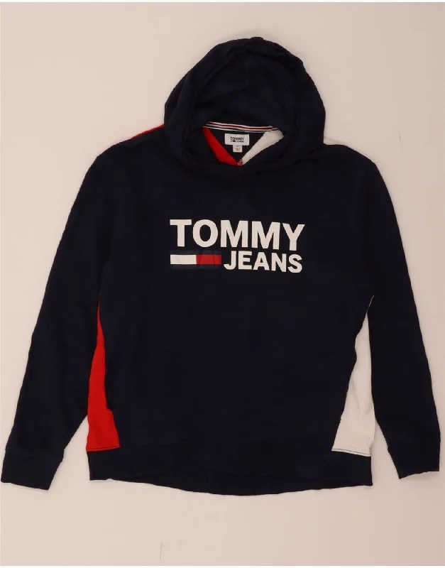 TOMMY HILFIGER Womens Oversized Hoodie Jumper UK 10 Small Navy Blue Hoodie with Ribbed Neckline Snug Warm TOMMY HILFIGER Womens Oversized Hoodie Jumper UK 10 Small Navy Blue Hoodie with Ribbed Neckline Snug Warm