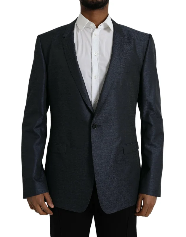 Blue Wool Gold Single Breasted Coat Blazer Women's Boutique Suit