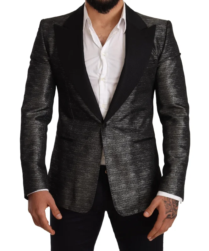 Metallic Gray Jacquard Slim Fit Blazer Women's Unique Blazer