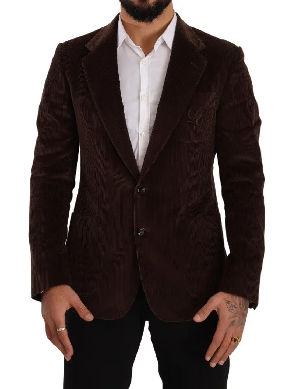 Elegant Brown Corduroy Slim Fit Blazer Women's Custom Jacket