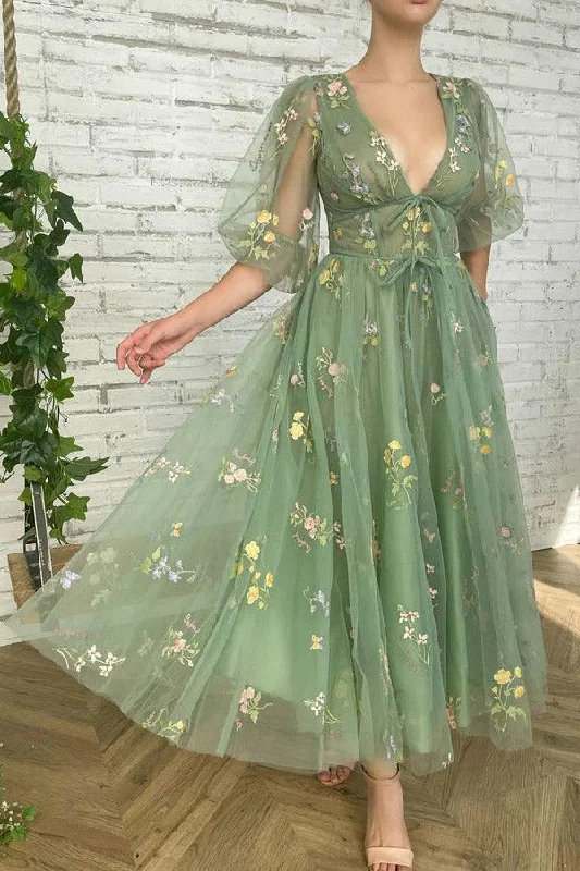 Tea Length Half Sleeves Green Prom Dress Short Party Dress PSK362 Tunics Party sparkling Tea Length Half Sleeves Green Prom Dress Short Party Dress PSK362 Tunics Party sparkling
