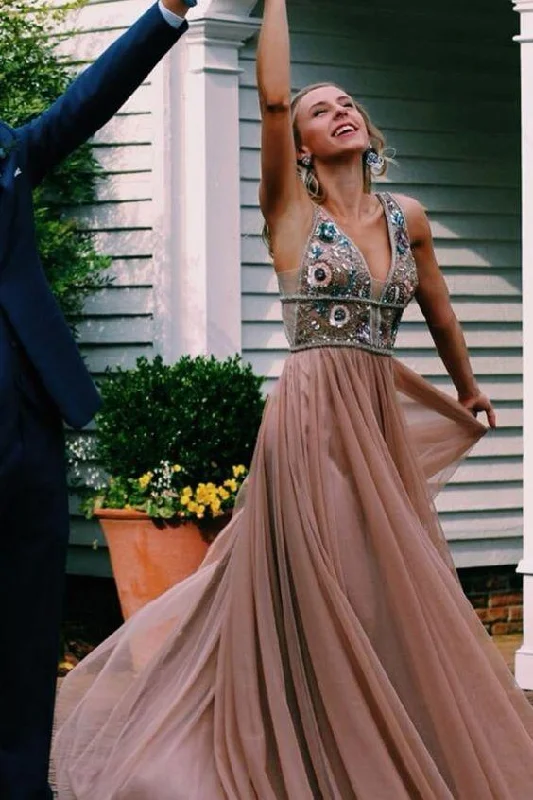 A-line V Neck Long Prom Dress with Beads Evening Party Dress Graduation Dress OKY81 Tunics Winter warm A-line V Neck Long Prom Dress with Beads Evening Party Dress Graduation Dress OKY81 Tunics Winter warm