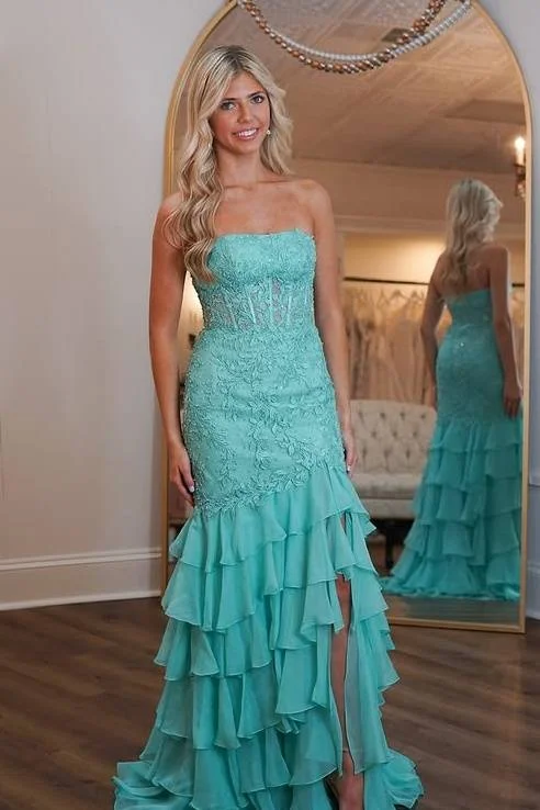 Strapless Empire Lace And Chiffon Tiered Train Formal Party Dress Tunics Corduroy durable Strapless Empire Lace And Chiffon Tiered Train Formal Party Dress Tunics Corduroy durable