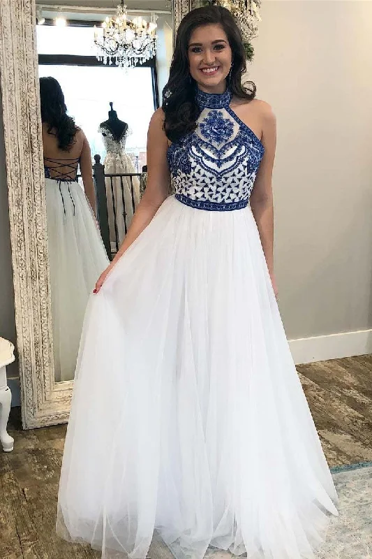 A Line Off White Halter Prom Dresses Cheap Long Formal Party Dress DMJ57 empire Waist empire A Line Off White Halter Prom Dresses Cheap Long Formal Party Dress DMJ57 empire Waist empire