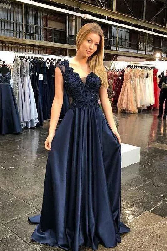 V-neck Cap Sleeves Sweep Train Navy Prom Party Dress with Appliques PM212 Tunics Prom sequined V-neck Cap Sleeves Sweep Train Navy Prom Party Dress with Appliques PM212 Tunics Prom sequined