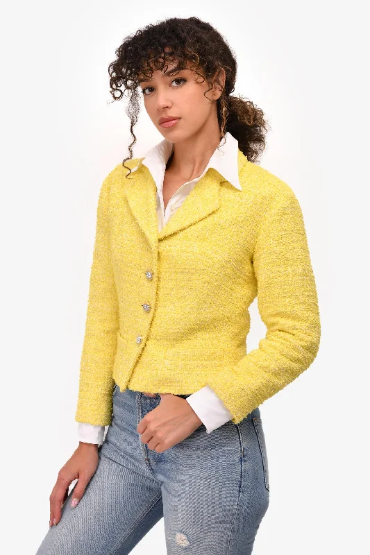 Pre-Loved Chanel™ 2012 Yellow Tweed Embellished Button Blazer Size 40 Women's Lightweight Blazer Pre-Loved Chanel™ 2012 Yellow Tweed Embellished Button Blazer Size 40 Women's Lightweight Blazer