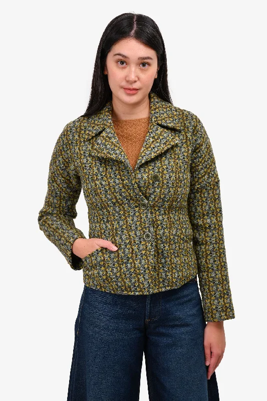 Dries Van Noten Grey/Yellow Wool Button Down Blazer Size 35 Women's Long Blazer