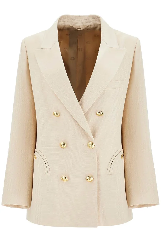 Ivory Double-breasted Viscose Blazer  - Beige Summer Women's Jacket