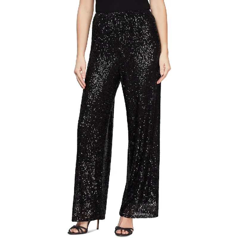 Alex Evenings Womens Sequined High Rise Wide Leg Pants Classic Chino Pants