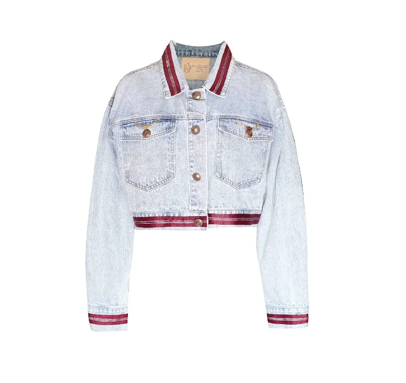 Danielle Denim Jacket With Red Lining Cotton Jacket Linen Jacket Terry Jacket