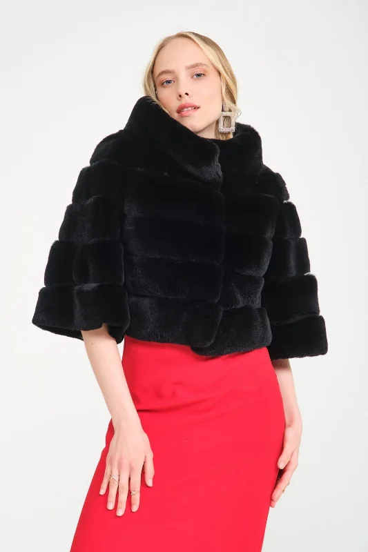 Black Rex Fur Jacket Chenille Jacket Brocade Jacket Lace Jacket