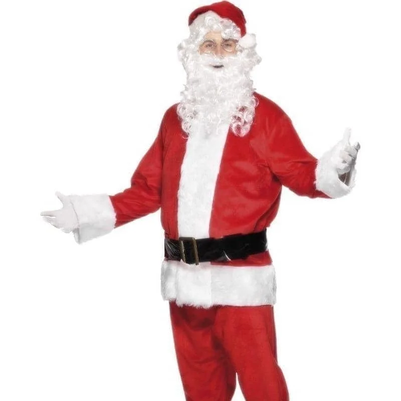 Deluxe Santa Costume Red Jacket Trousers Belt Hat Boot Covers Beard Faux Fur Fabric Real Fur Fabric Shearling Fabric Deluxe Santa Costume Red Jacket Trousers Belt Hat Boot Covers Beard Faux Fur Fabric Real Fur Fabric Shearling Fabric