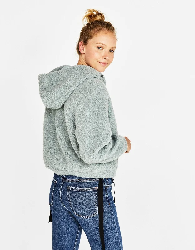 Faux shearling jacket with hood A-Line Jacket Boat Neck Shawl Collar