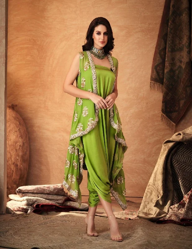 Green & Gold Jacket Dhoti Set Faux Fur Fabric Real Fur Fabric Shearling Fabric