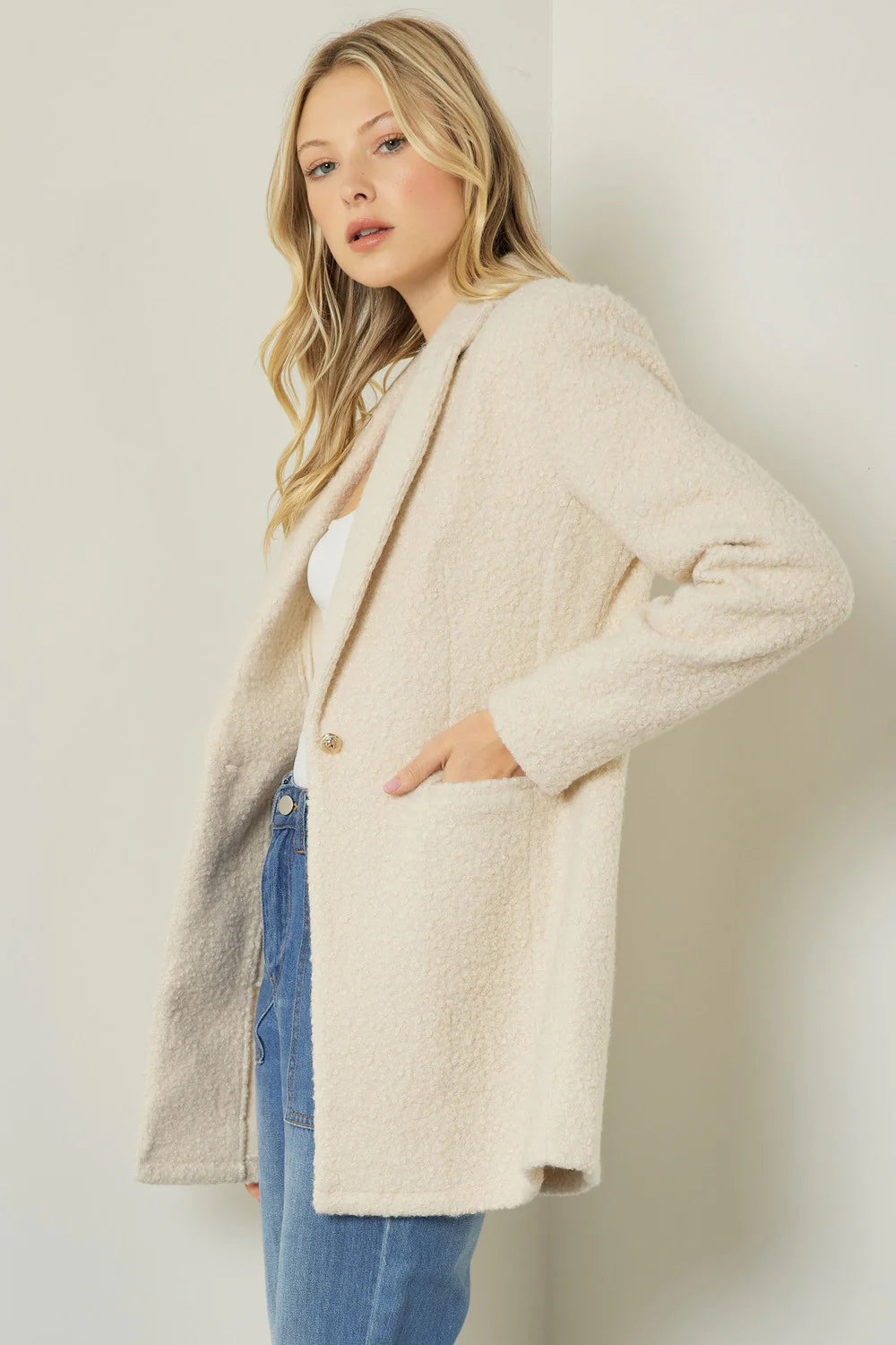 Vintage Boucle Knit Cream Blazer Women's Custom Jacket