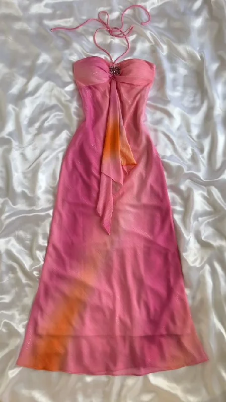 Pink Gradient Halter Sheath Chiffon Vintage Long Party Dress, DP3657 Tunics Distressed trendy Pink Gradient Halter Sheath Chiffon Vintage Long Party Dress, DP3657 Tunics Distressed trendy