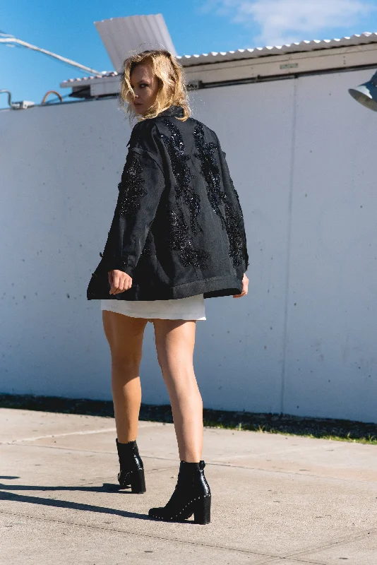 VALERIE BLACK JACKET Collared Jacket Crew Neck Jacket Turtle Neck Jacket