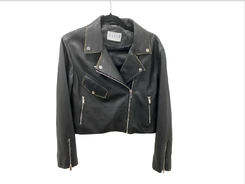 Claudie Pierlot Lamb Leather Biker Jacket Notch Collar Peter Pan Collar Cowl Neck