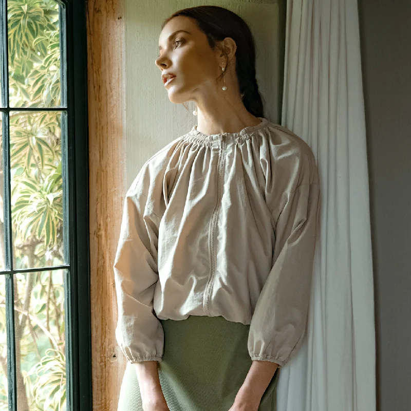NORMA Recycled Ruffle Jacket, in Beige Tailored Jacket Straight Jacket A-Line Jacket NORMA Recycled Ruffle Jacket, in Beige Tailored Jacket Straight Jacket A-Line Jacket