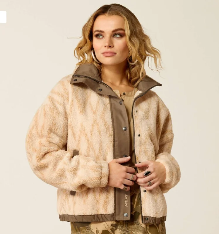 Ariat Ladies Sherpa Blocked Jacket Sand Print Tiered Jacket Buttoned Jacket Zippered Jacket Ariat Ladies Sherpa Blocked Jacket Sand Print Tiered Jacket Buttoned Jacket Zippered Jacket