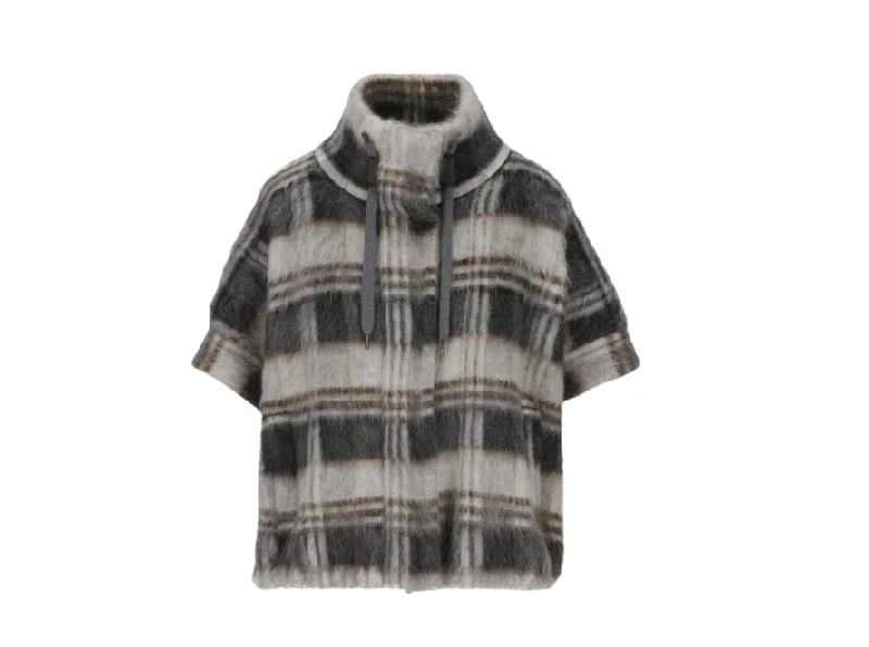 Brunello Cucinelli Plaid Jacquard Short Sleeved Jacket Bomber Jacket Anorak Windbreaker Brunello Cucinelli Plaid Jacquard Short Sleeved Jacket Bomber Jacket Anorak Windbreaker