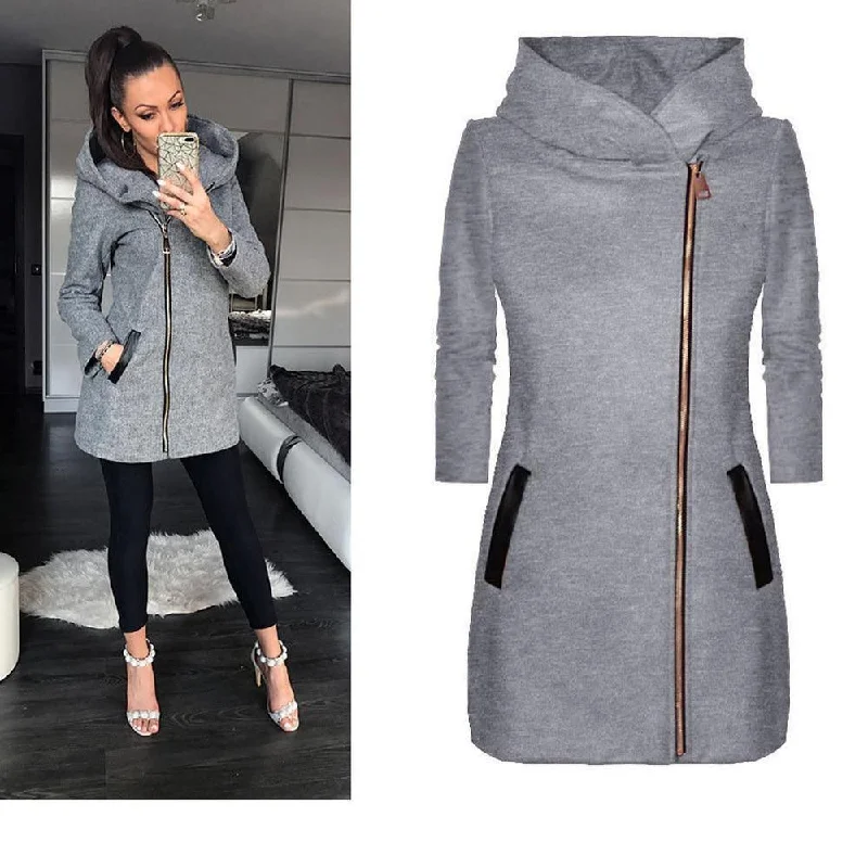 High Collar Hooded Zipper Long Sleeve Winter Jacket Denim Fabric Leather Fabric Suede Fabric High Collar Hooded Zipper Long Sleeve Winter Jacket Denim Fabric Leather Fabric Suede Fabric