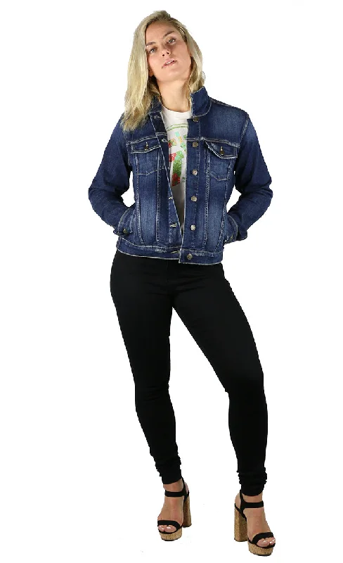 Halie Denim Jacket Dark Wash Satin Jacket Silk Jacket Chiffon Jacket