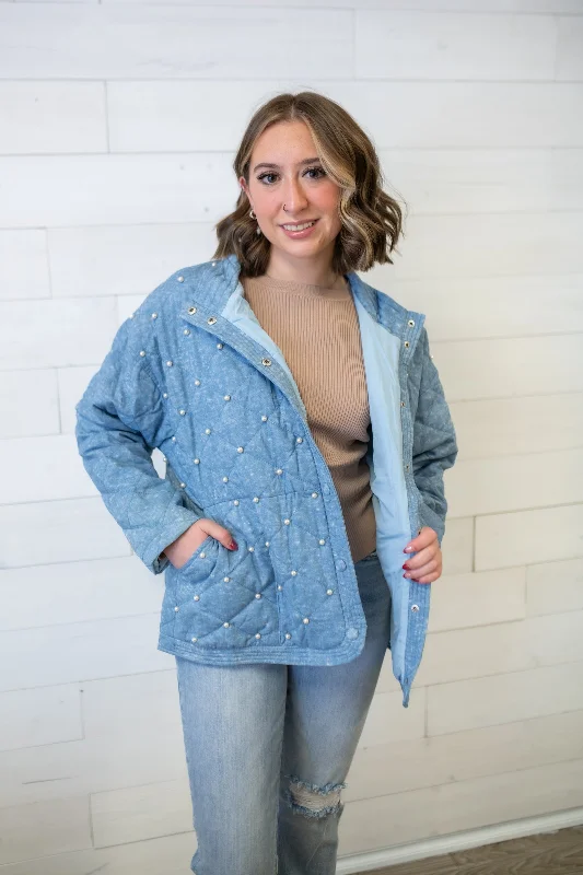 J.nna Quilted Pearl Beaded Jacket-Uranian Blue Wool Fabric Cashmere Fabric Tweed Fabric J.nna Quilted Pearl Beaded Jacket-Uranian Blue Wool Fabric Cashmere Fabric Tweed Fabric