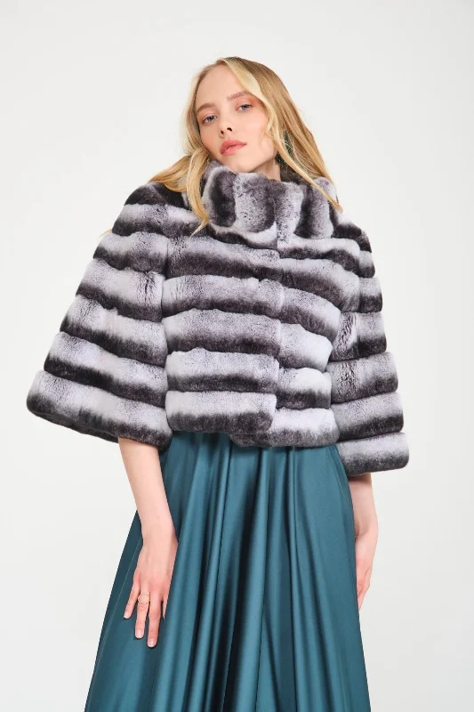 Naturel Chinchilla Pattern Rex Fur Jacket Nylon Jacket Polyester Jacket Spandex Jacket Naturel Chinchilla Pattern Rex Fur Jacket Nylon Jacket Polyester Jacket Spandex Jacket