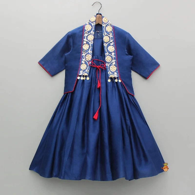 Pre Order: Blue Kurti With Embroidered And Embellished Jacket Stand-Up Collar Roll-Neck Collar Turtle Neck Pre Order: Blue Kurti With Embroidered And Embellished Jacket Stand-Up Collar Roll-Neck Collar Turtle Neck