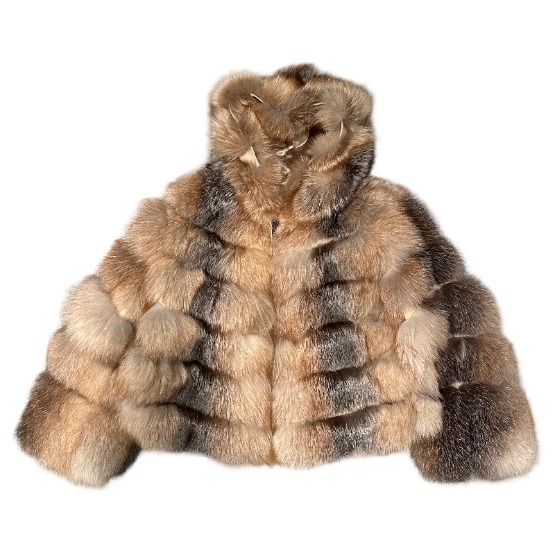 Kashani Women's Natural Red/Silver Fox Fur Hooded Copped Jacket Mesh Jacket Canvas Jacket Denim Jacket Kashani Women's Natural Red/Silver Fox Fur Hooded Copped Jacket Mesh Jacket Canvas Jacket Denim Jacket