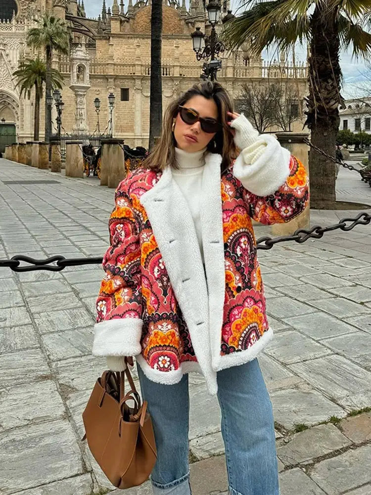 Floral Print Winter Lady Warm Jacket Rayon Fabric Velvet Fabric Corduroy Fabric