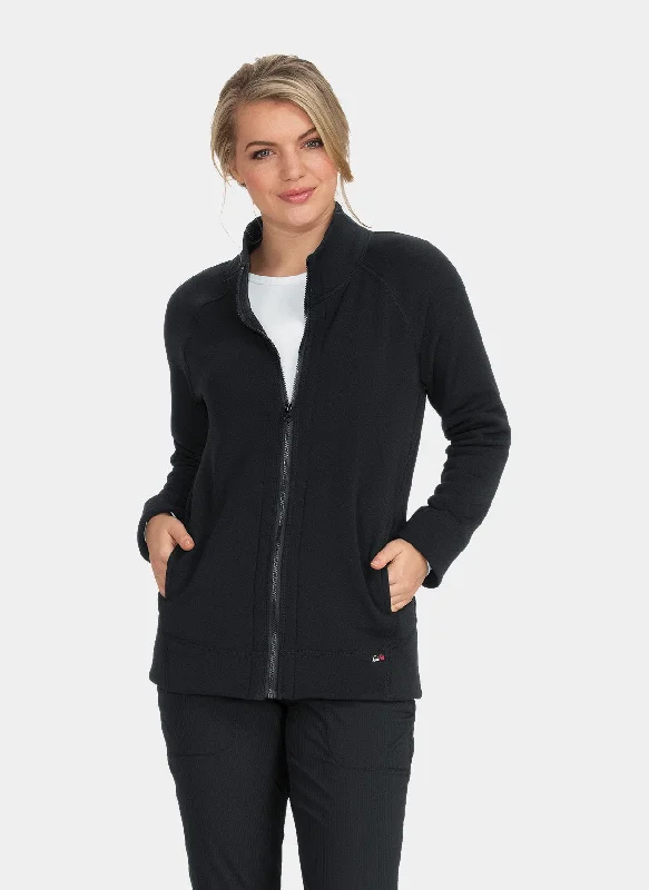 Koi Lite Wellness Fleece Jacket - Black Zip Front Button Front Snap Front
