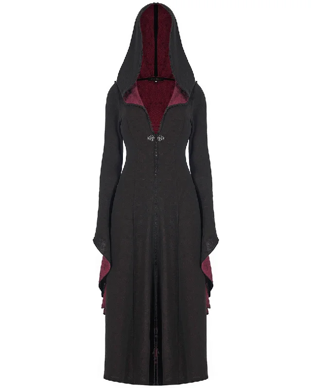 Punk Rave Womens Long Gothic Cloak Jacket Black Red Rose Lace Applique Vampire Bomber Jacket Anorak Windbreaker Punk Rave Womens Long Gothic Cloak Jacket Black Red Rose Lace Applique Vampire Bomber Jacket Anorak Windbreaker