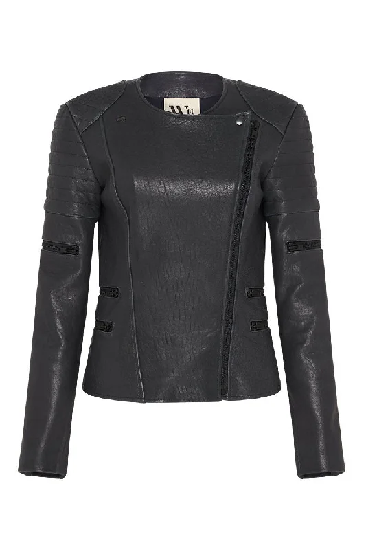 Greenwich Street Motor Jacket in Bubble Ink Leather Hoodie Zip-Up Jacket Button-Up Jacket Greenwich Street Motor Jacket in Bubble Ink Leather Hoodie Zip-Up Jacket Button-Up Jacket