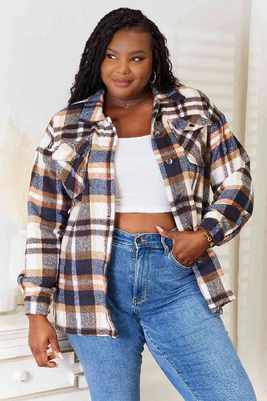 Double Take Plaid Button Front Shirt Jacket with Breast Pockets Print Jacket Jacquard Jacket Patchwork Jacket Double Take Plaid Button Front Shirt Jacket with Breast Pockets Print Jacket Jacquard Jacket Patchwork Jacket