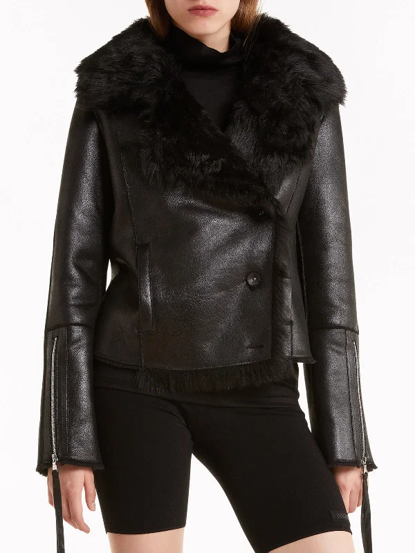 Black Womens Shearling Leather Jacket