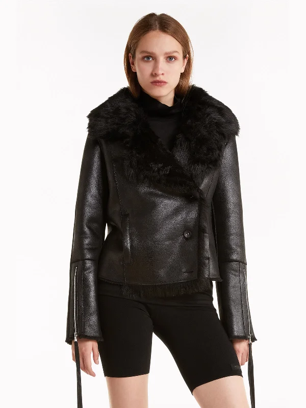 Black Womens Shearling Leather Jacket