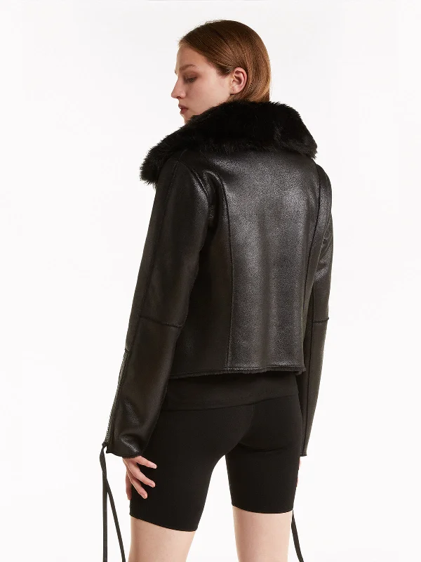 Black Womens Shearling Leather Jacket