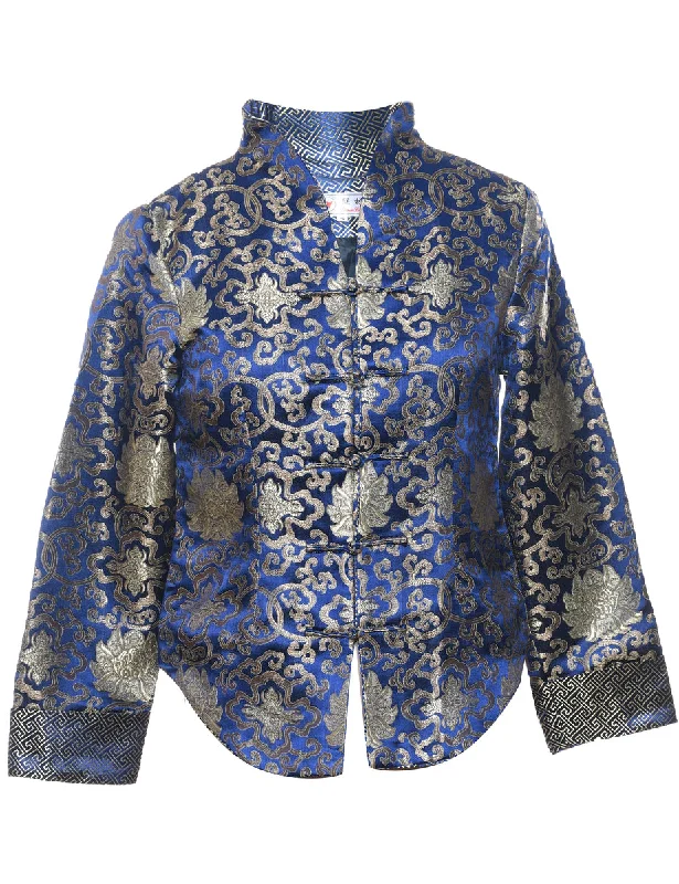 Brocade Navy & Silver Traditional Evening Jacket - S