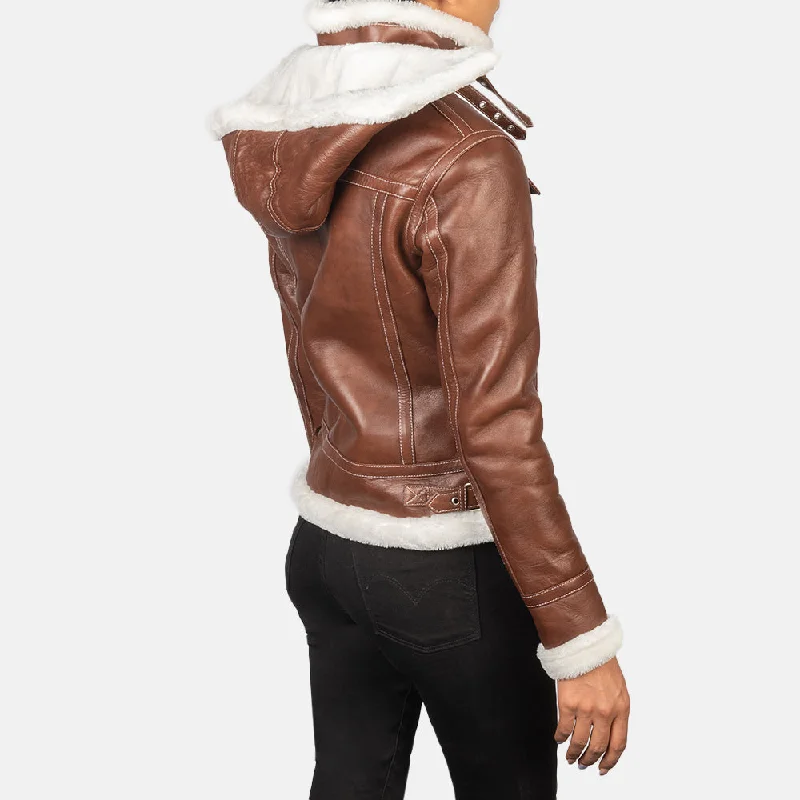 Brown Hooded Shearling Leather Jacket