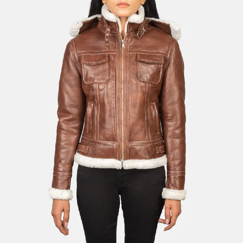 Brown Hooded Shearling Leather Jacket